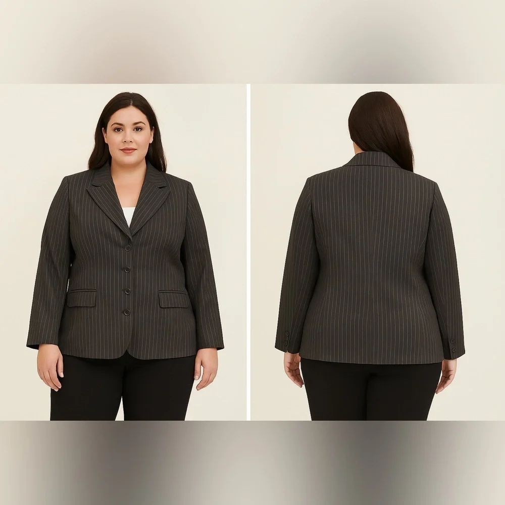 Apostrophe Women’s 18 1X Black Pinstripe Blazer Suit Jacket‎ Office Classic - Picture 2 of 3